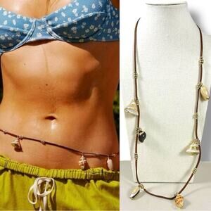 Free People King Suede Belly Chain in Brown NWT Shell Beach Bohemian Necklace